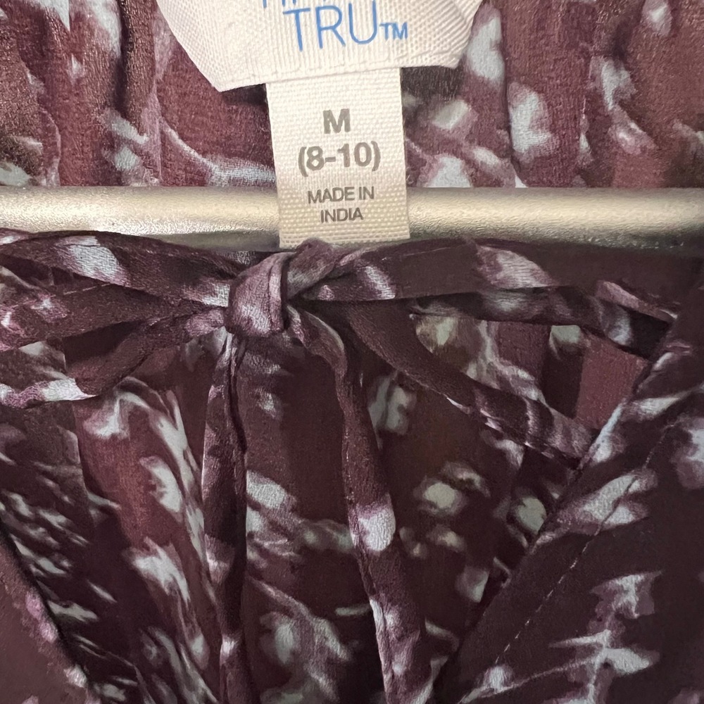 Burgundy Wine long sleeve Floral Flowy Ruffle Blouse Women M 8-10 NWT - Picture 2 of 6